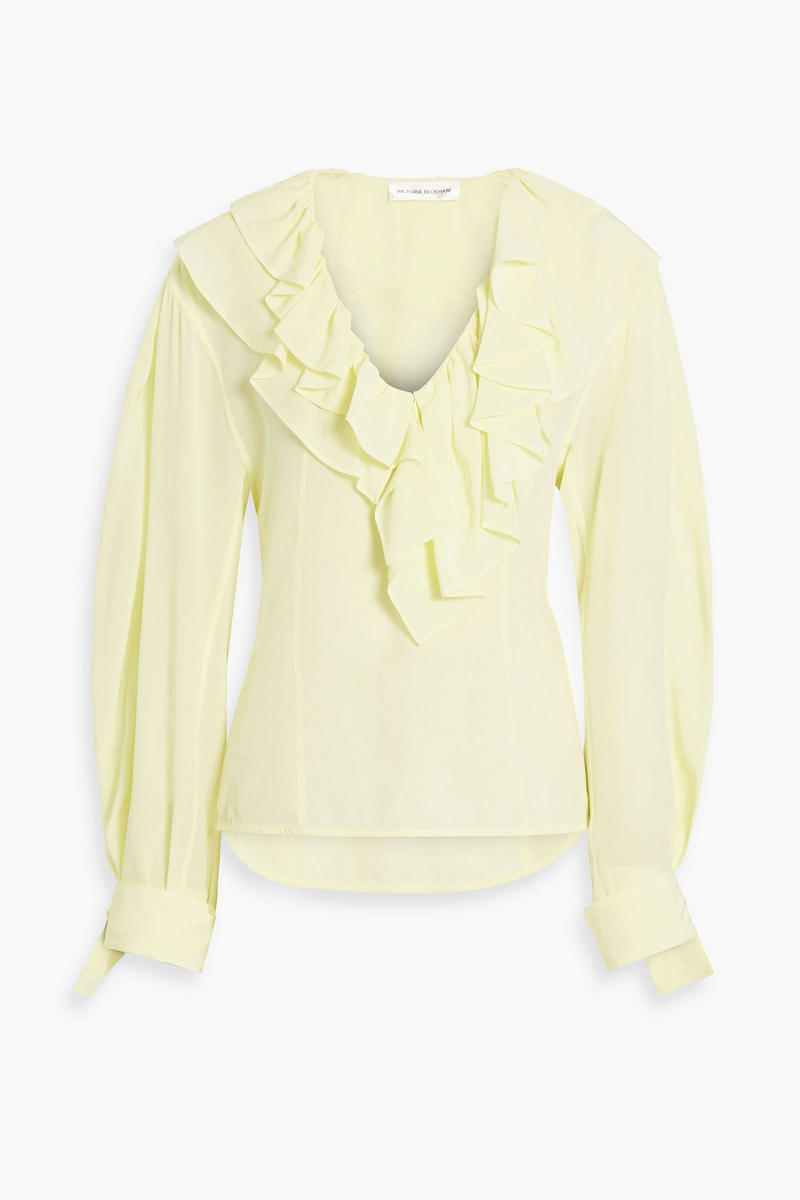 Victoria Beckham - Ruffled silk-crepe blouse - Yellow - UK 6