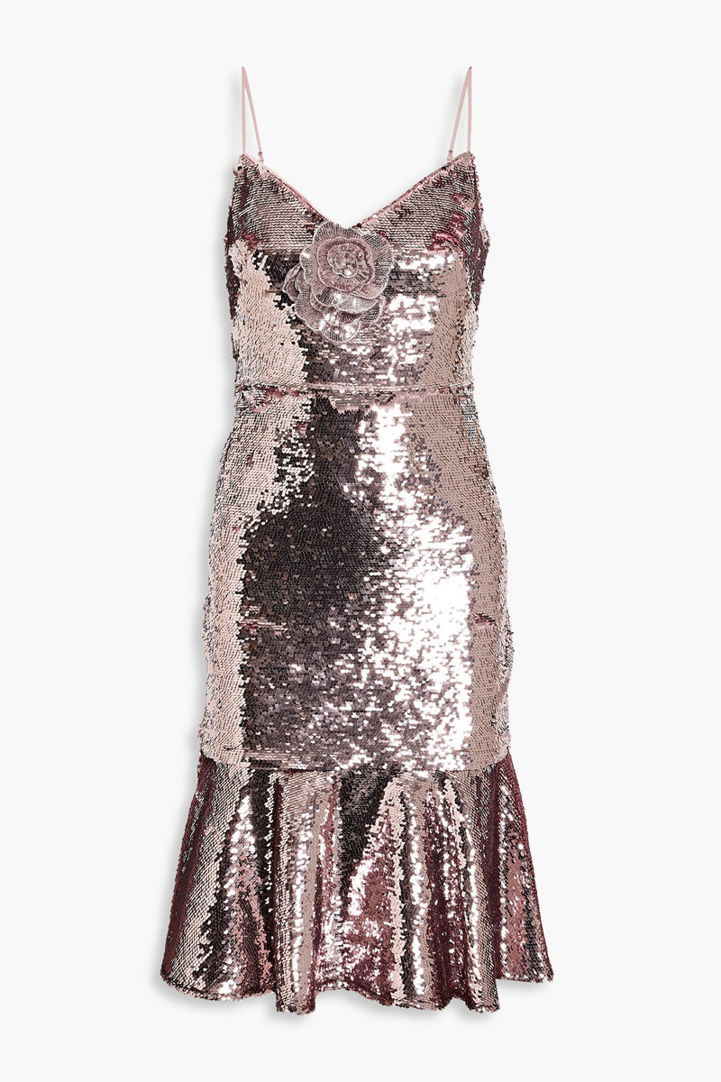 Marchesa Notte - Fluted sequined tulle dress - Pink - US 6