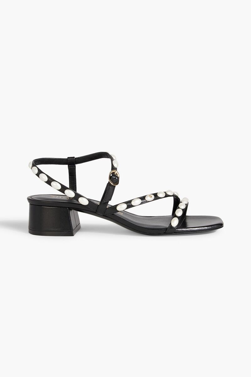 Stuart Weitzman - Pearlita 35 faux pearl-embellished leather sandals - Black - EU 38