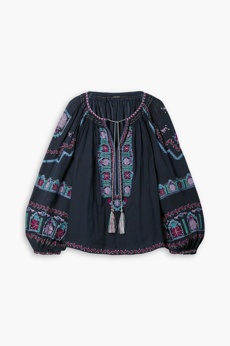 Isabel Marant - Clive embroidered cotton-voile blouse - Blue - FR 38