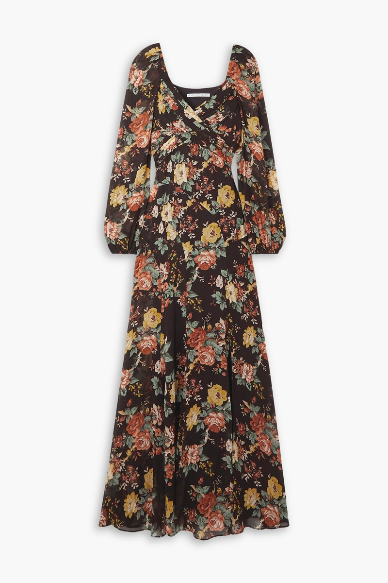 Veronica Beard - Avani wrap-effect floral-print silk-chiffon maxi dress - Brown - US 4