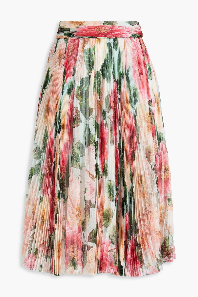 Dolce&Gabbana - Floral-print pleated silk-tulle skirt - Pink - IT 40