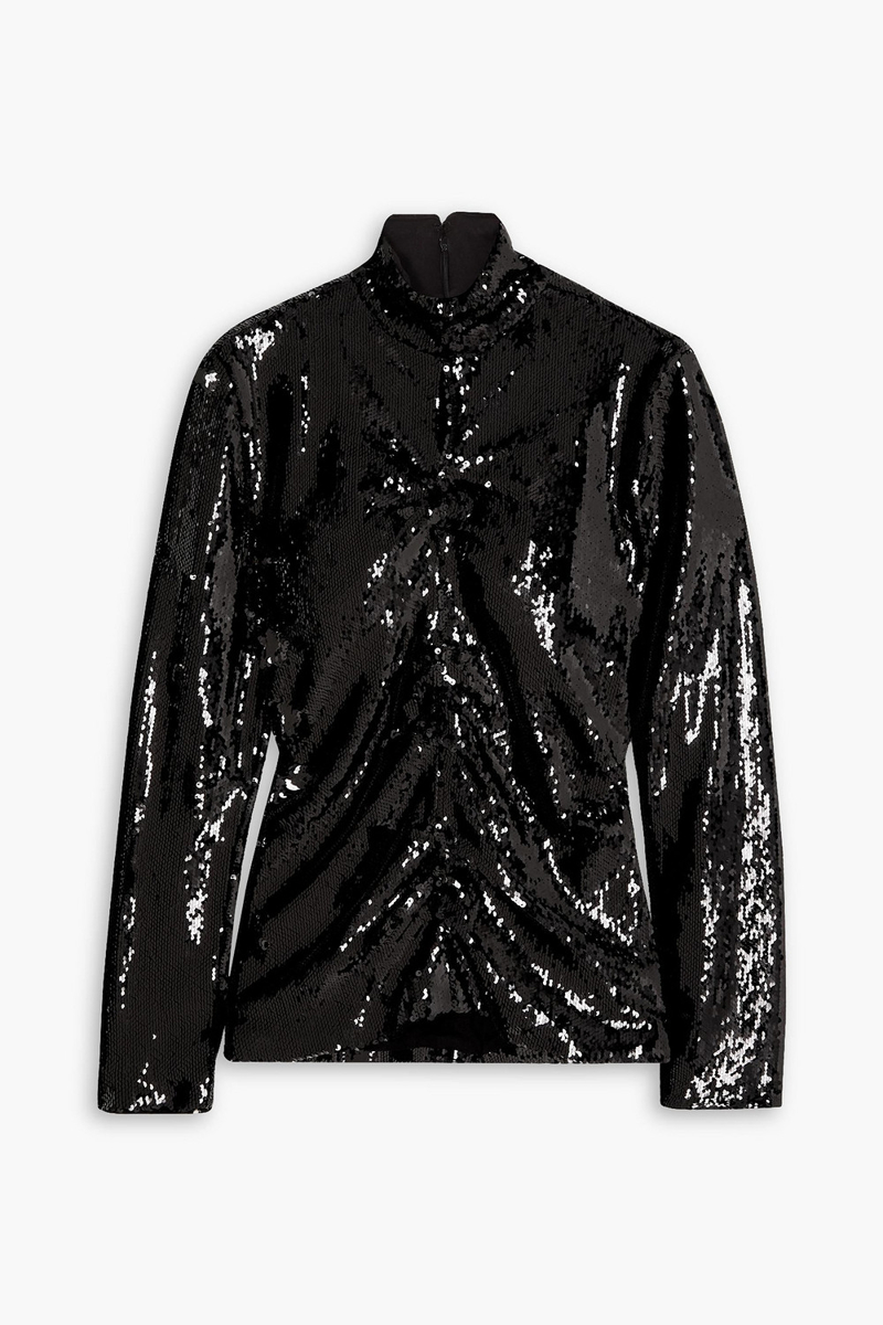 Isabel Marant - Milana ruched cutout sequined cotton-jersey turtleneck top - Black - FR 34