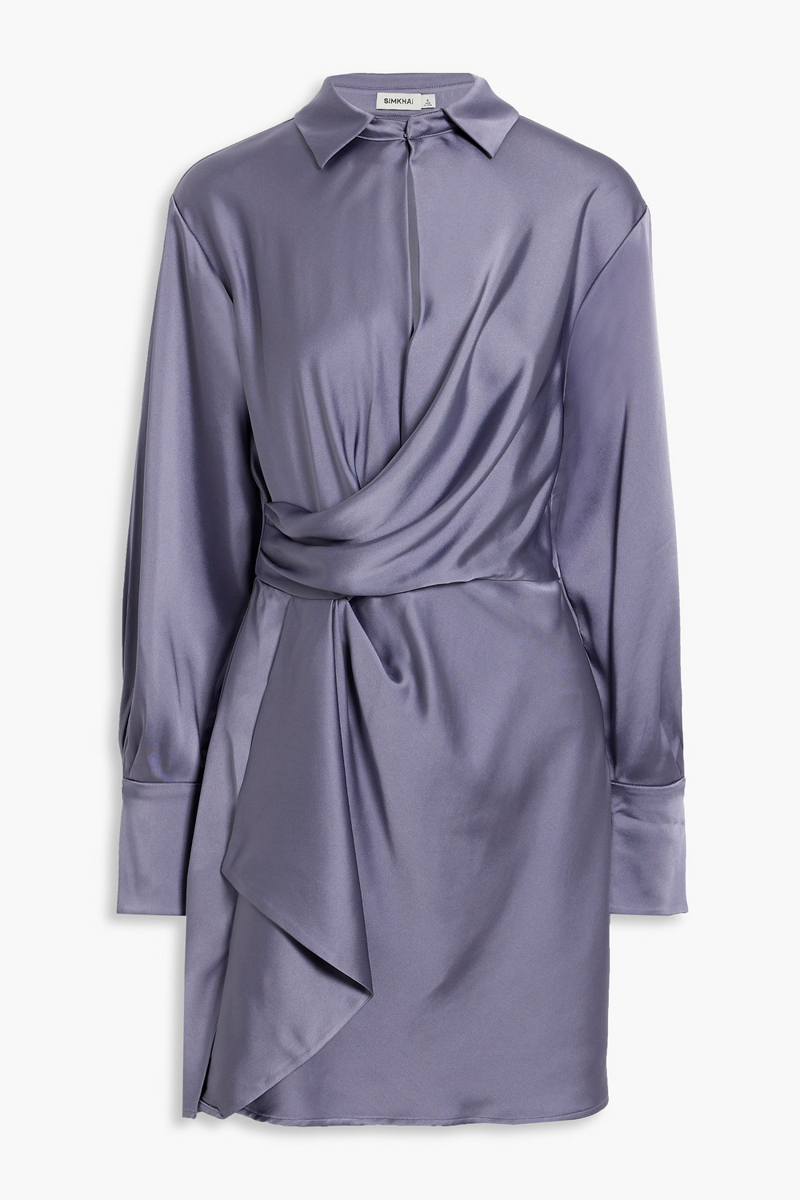 simkhai - talit wrap-effect satin mini dress - purple - us 4