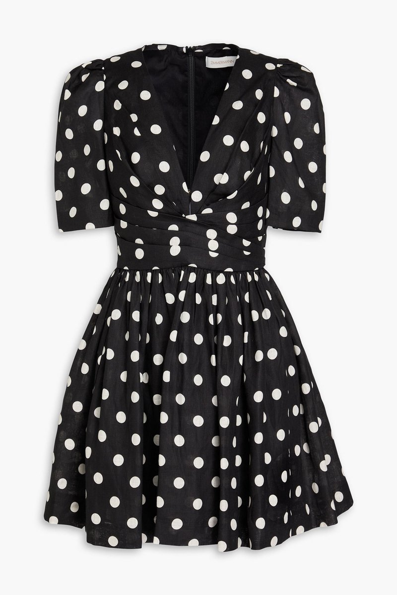 zimmermann - pleated polka-dot linen mini dress - black - 00
