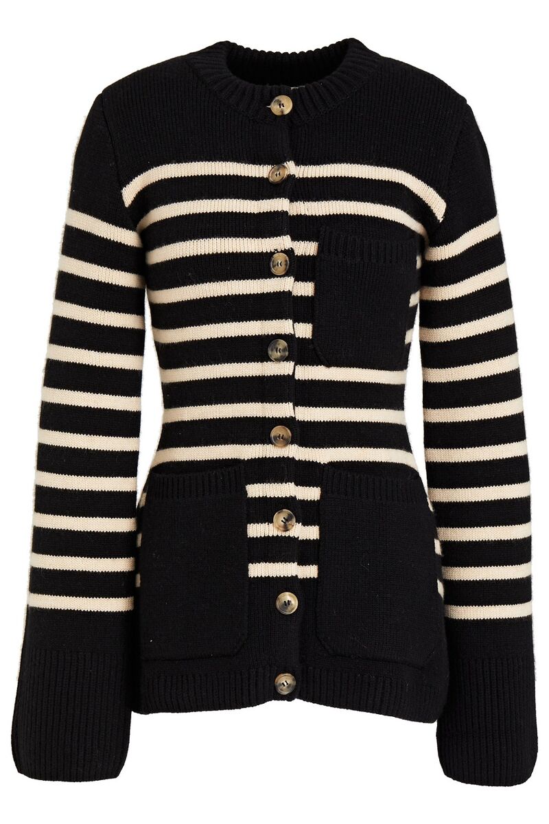 Khaite - Striped cashmere-blend cardigan - Black - L
