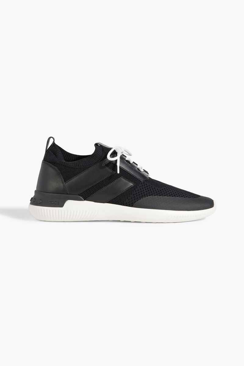 Tod's - Leather and stretch-knit sneakers - Black - UK 8
