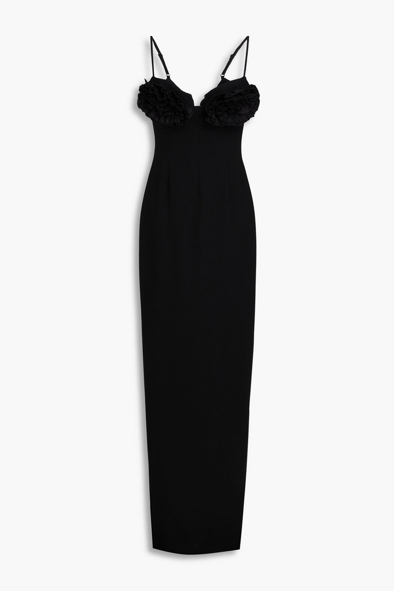 rachel gilbert - margot floral-appliquéd crepe gown - black - 3