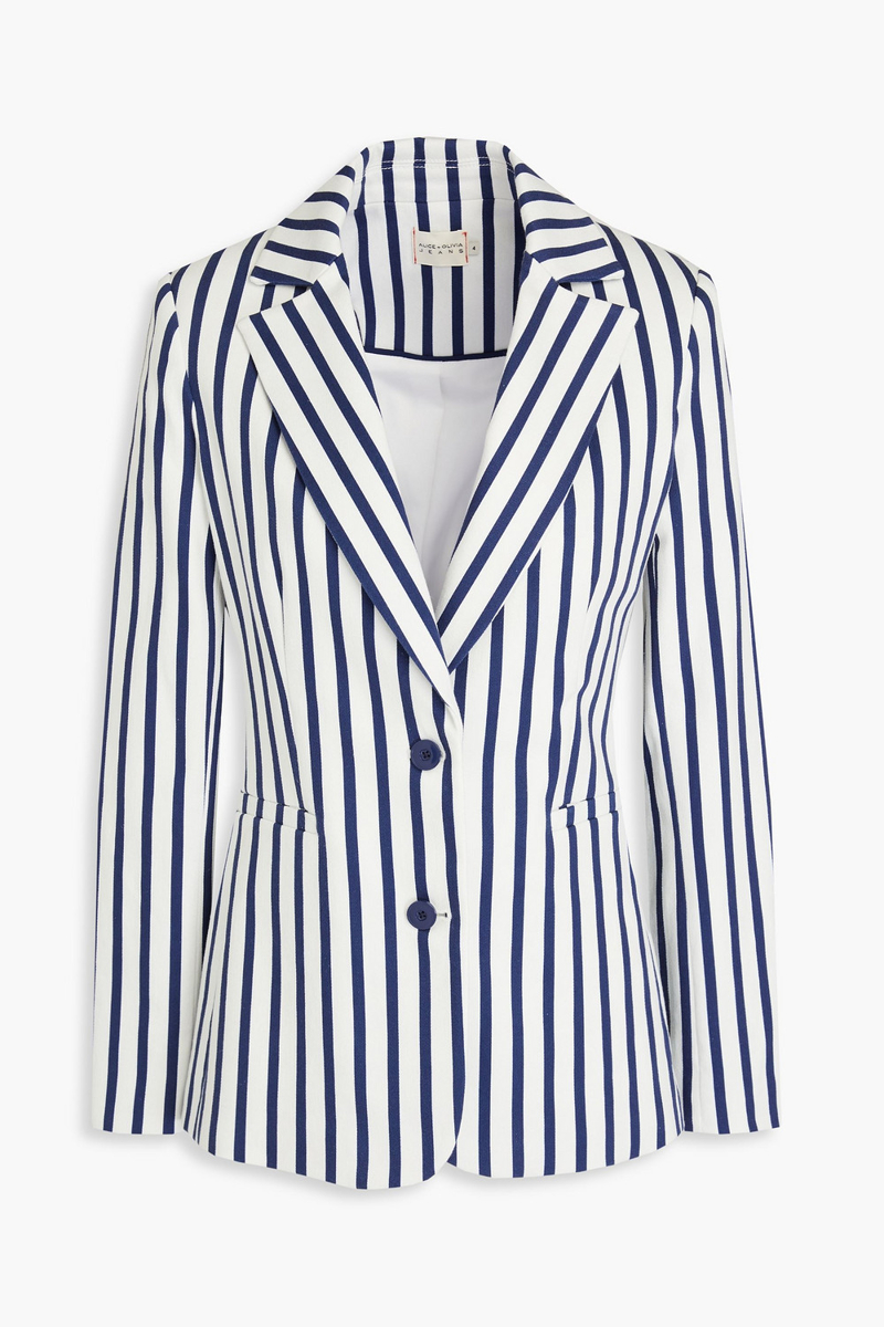 alice olivia - breann striped cotton-blend twill blazer - blue - us 2