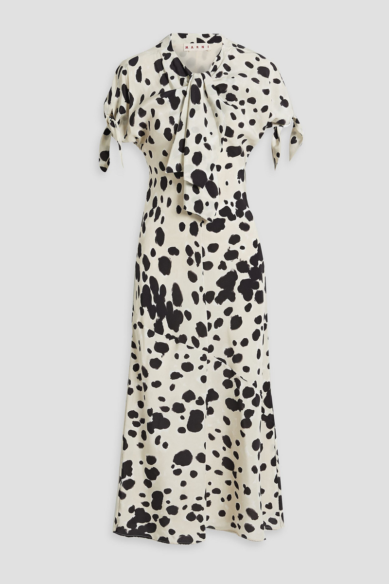 Marni - Pussy-bow printed silk-crepe midi dress - White - IT 36