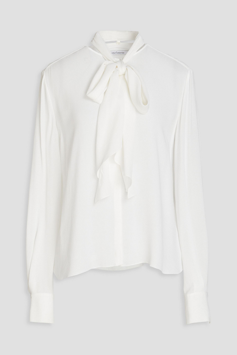 Another Tomorrow - Pussy-bow crepe blouse - White - IT 36