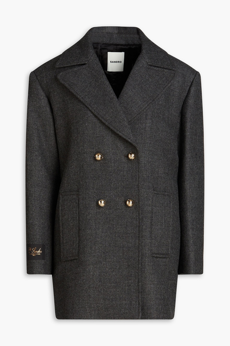 sandro - double-breasted wool-twill coat - gray - fr 42