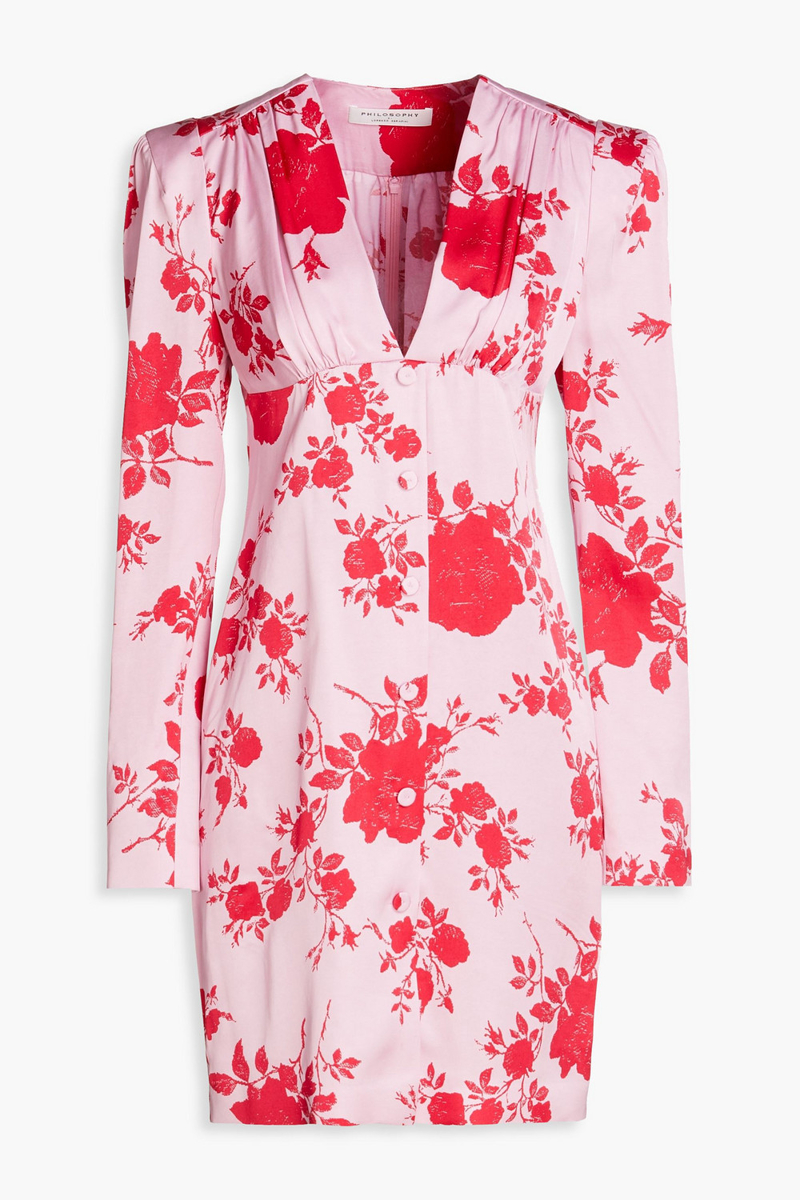 Philosophy di Lorenzo Serafini - Gathered floral-print satin mini dress - Pink - IT 40