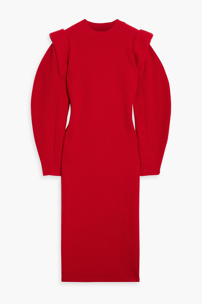 isabel marant - bea ribbed cashmere and wool-blend midi dress - red - fr 34