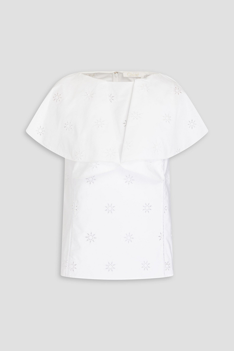 Chloé - Ruffled broderie anglaise cotton blouse - White - FR 40
