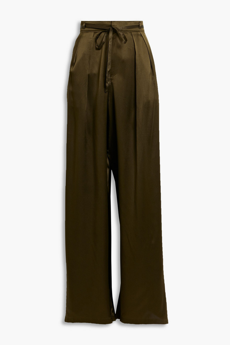 frame - silk-satin wide-leg pants - green - us 4