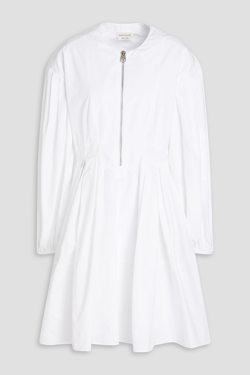 McQueen - Pleated cotton-poplin mini dress - White - IT 38