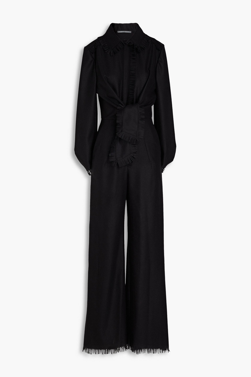 Alberta Ferretti - Fringed knotted wool-blend felt jumpsuit - Black - IT 38