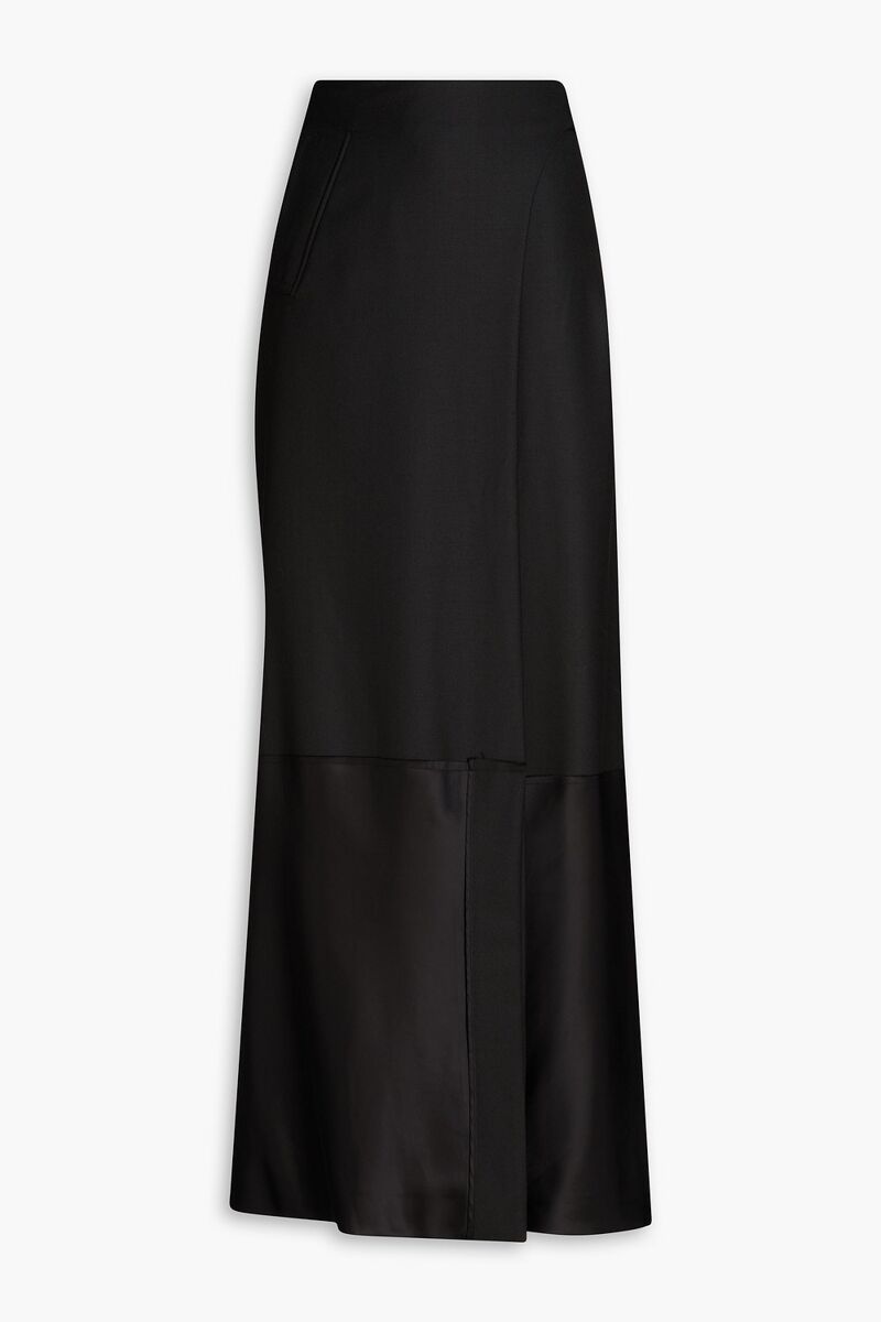 Victoria Beckham - Twill-paneled satin maxi wrap skirt - Black - UK 12