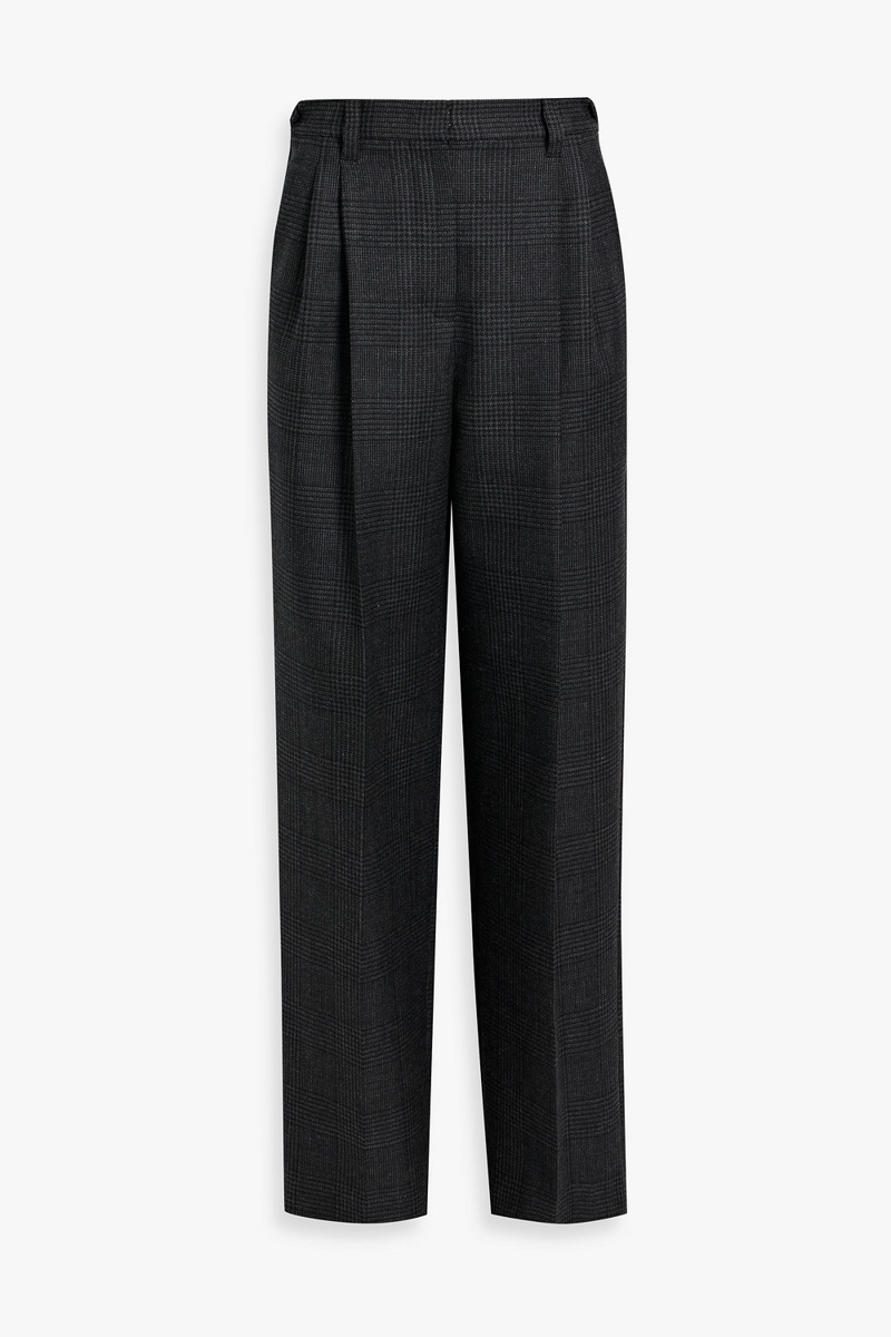 brunello cucinelli - pleated prince of wales checked wool wide-leg pants - gray - it 38