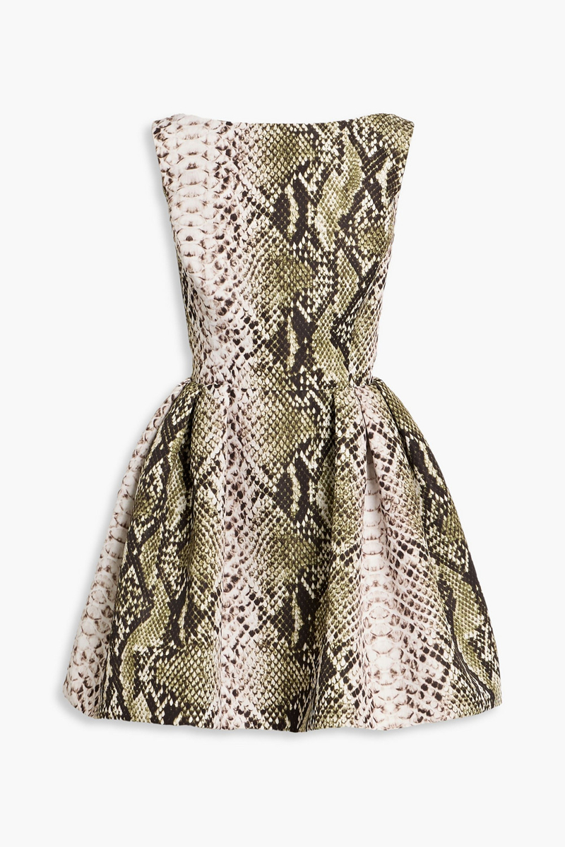 oscar de la renta - flared snake-print faille mini dress - green - us 10