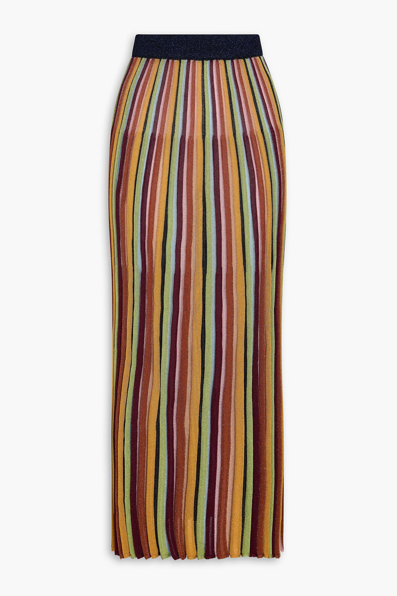 zimmermann - metallic striped ribbed-knit midi skirt - multicolor - 00