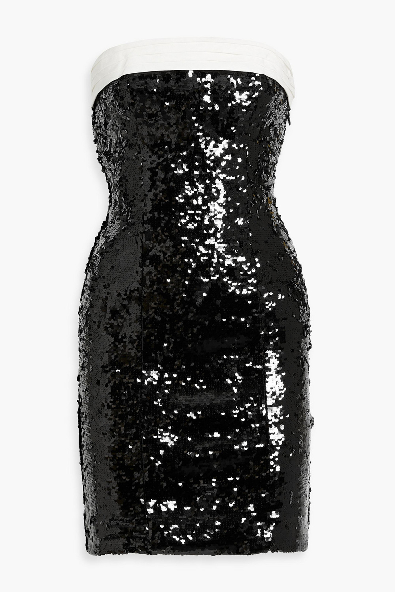 alice olivia - sibella strapless bow-detailed sequined tulle mini dress - black - us 4