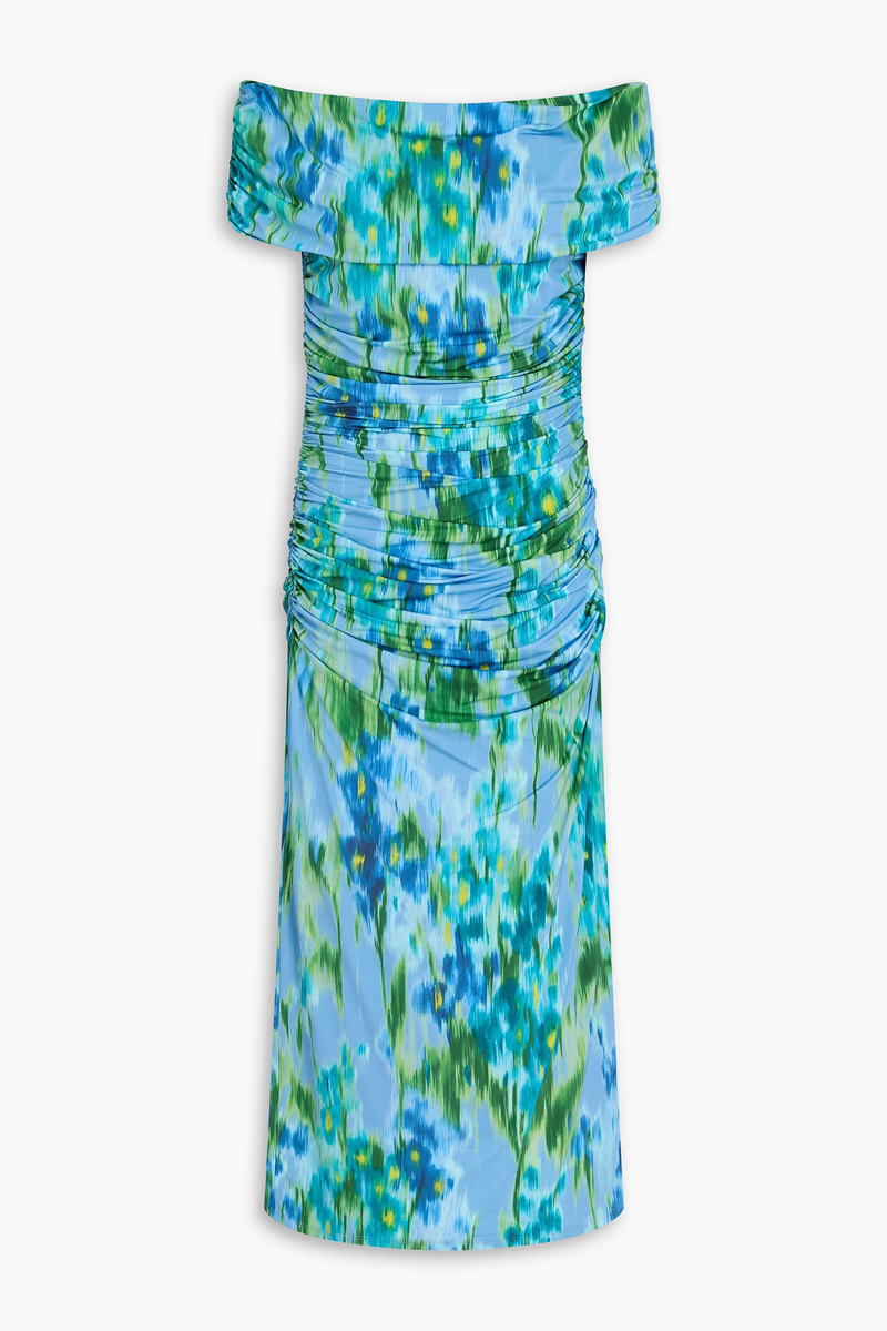 carolina herrera - off-the-shoulder floral-print stretch-jersey midi dress - blue - m