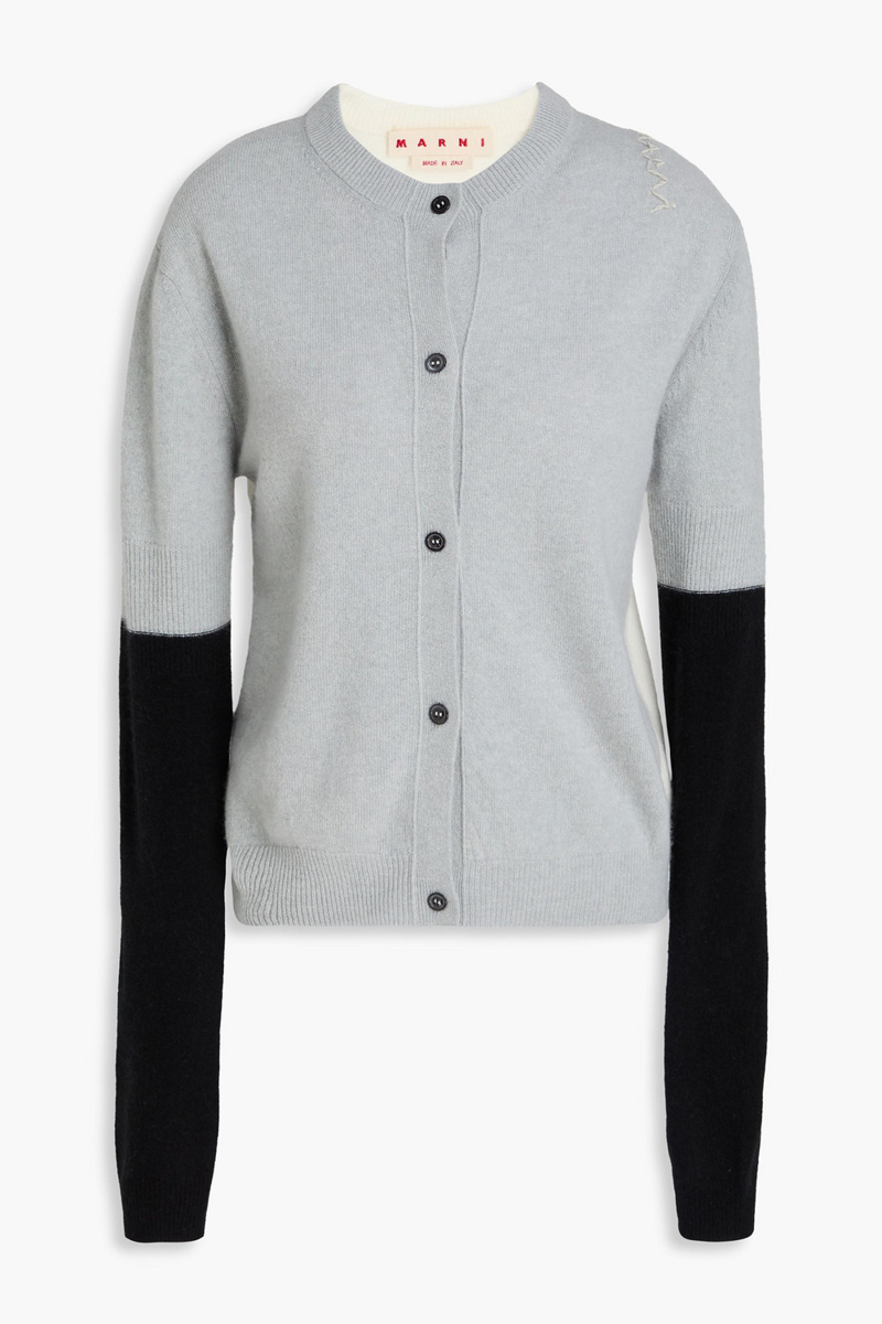 marni - color-block wool and cashmere-blend cardigan - gray - it 48
