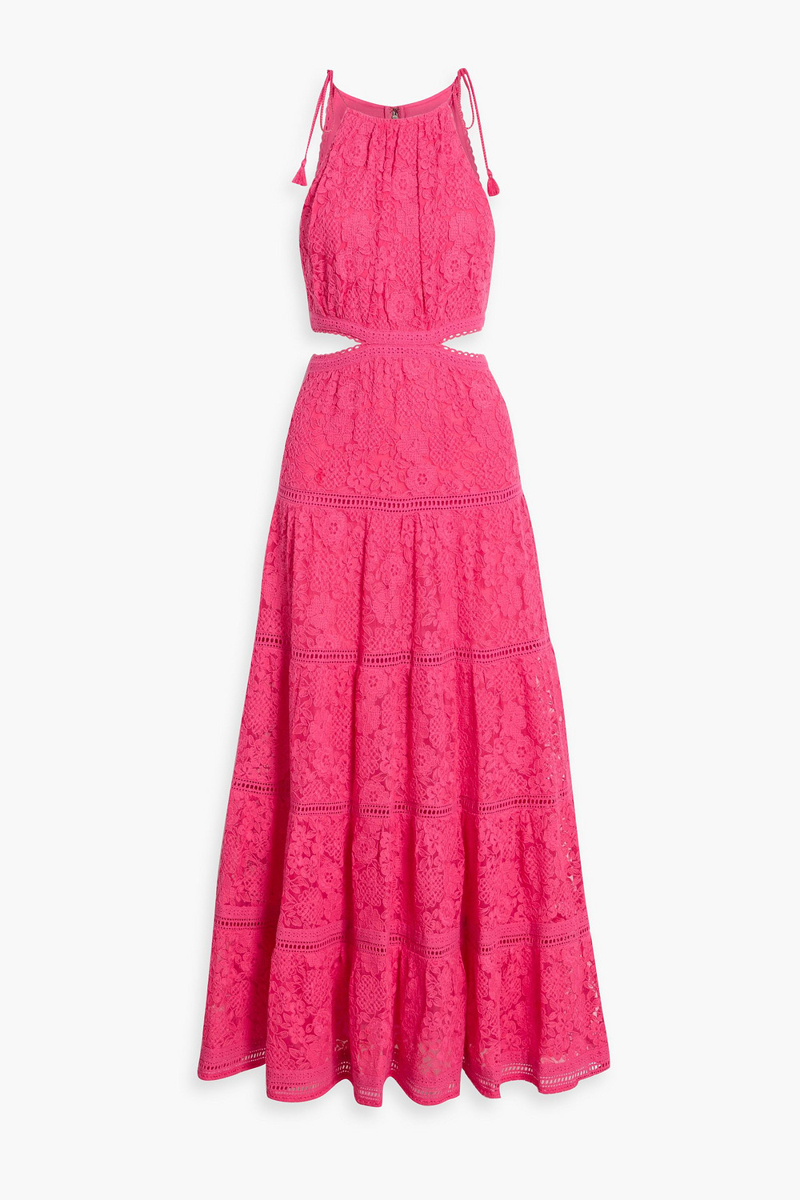 alice olivia - myrtice cutout guipure lace maxi dress - pink - us 0