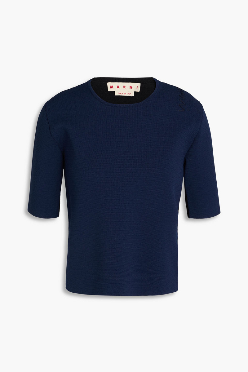 marni - two-tone knit-paneled wool and cashmere-blend top - blue - it 40