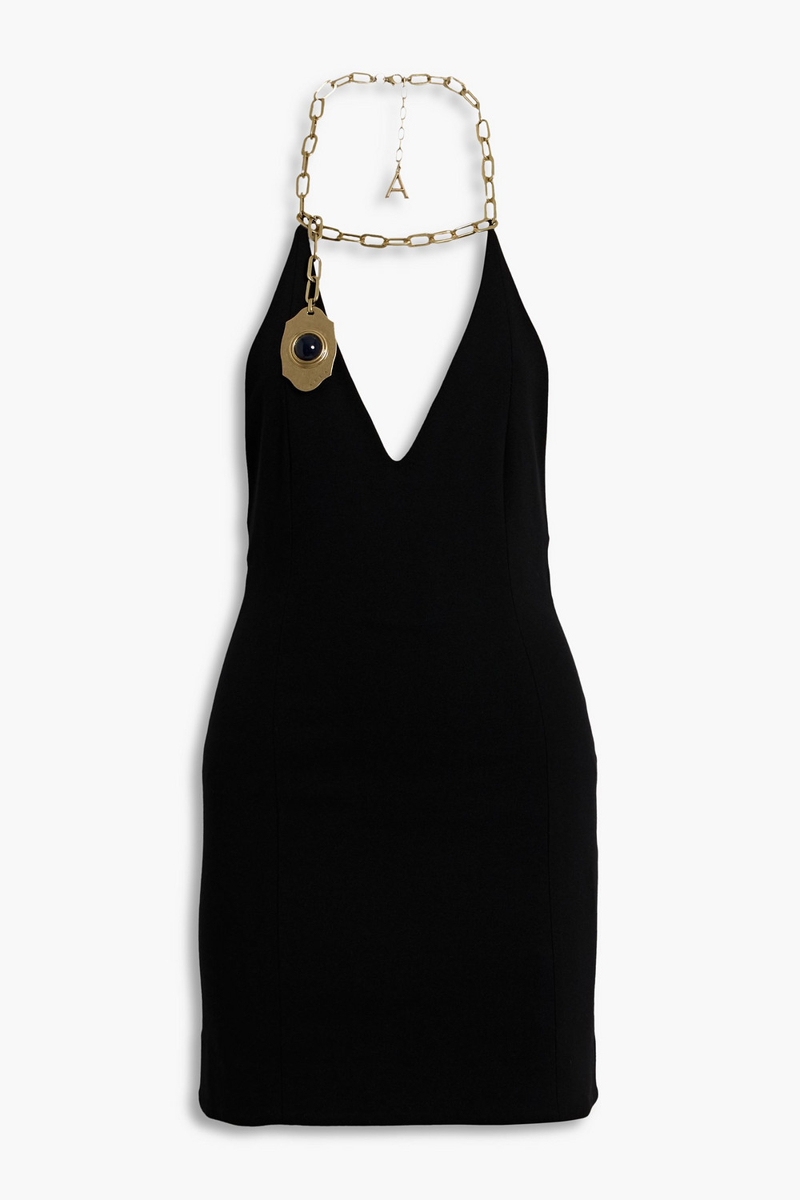 area - chain-embellished ponte halterneck mini dress - black - s