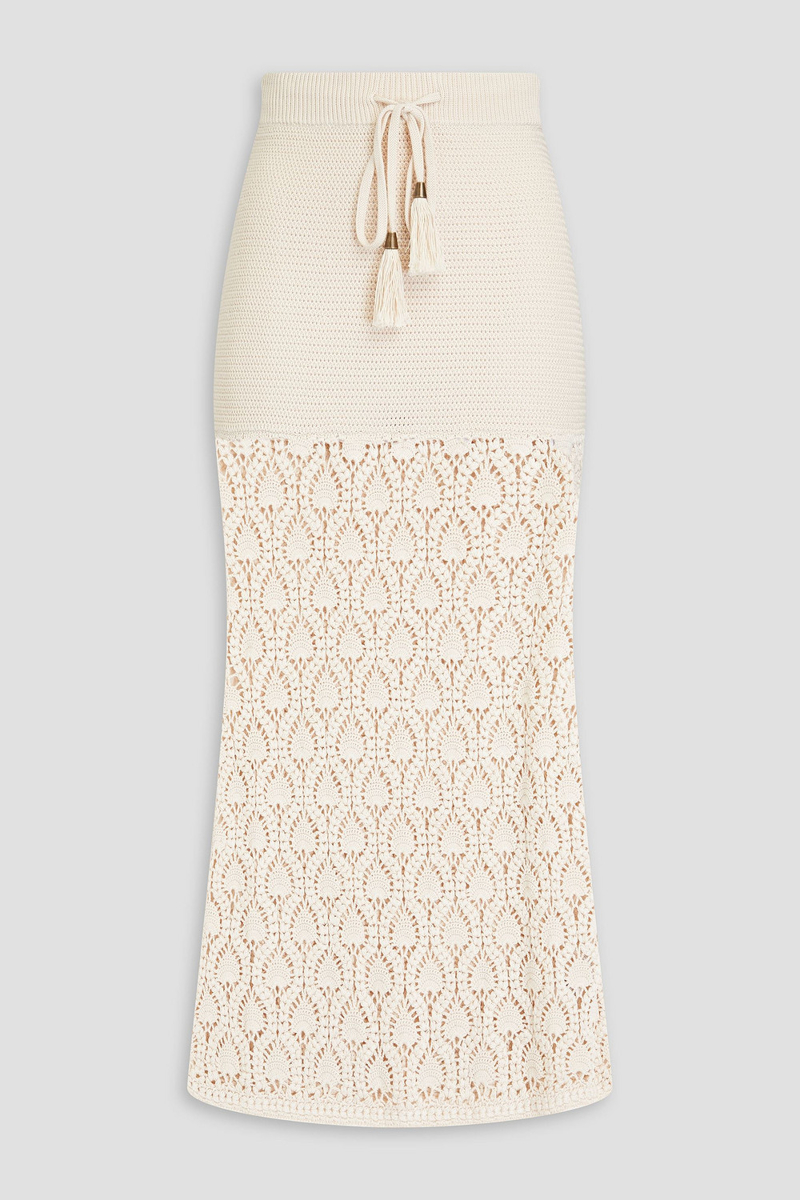 zimmermann - crocheted cotton midi skirt - white - 3