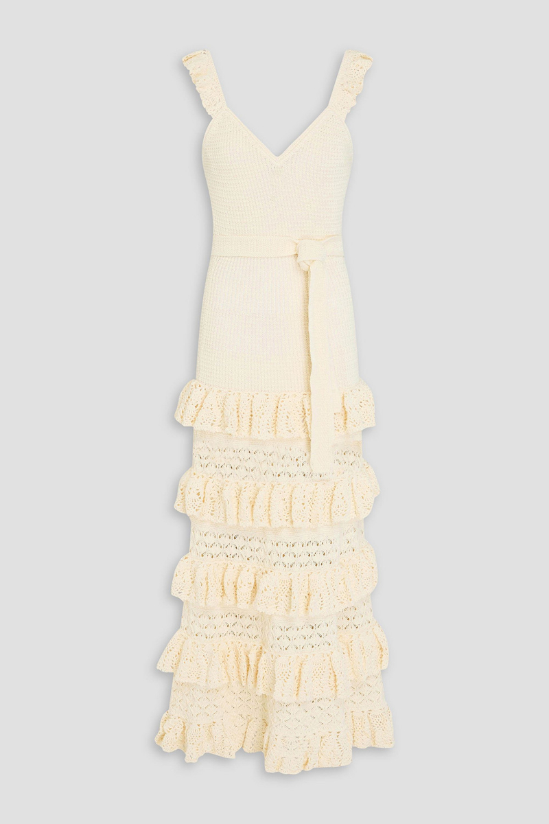 zimmermann - tiered crocheted cotton maxi dress - white - 2
