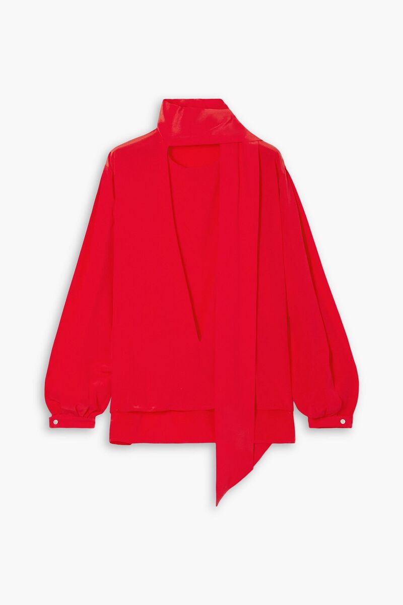 Victoria Beckham - Tie-detailed silk crepe de chine blouse - Red - UK 6