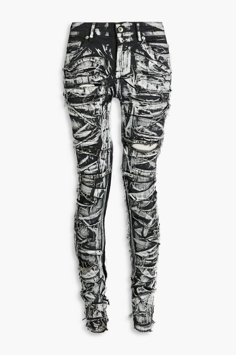 Rick Owens - Painted distressed mid-rise skinny jeans - Black - 25