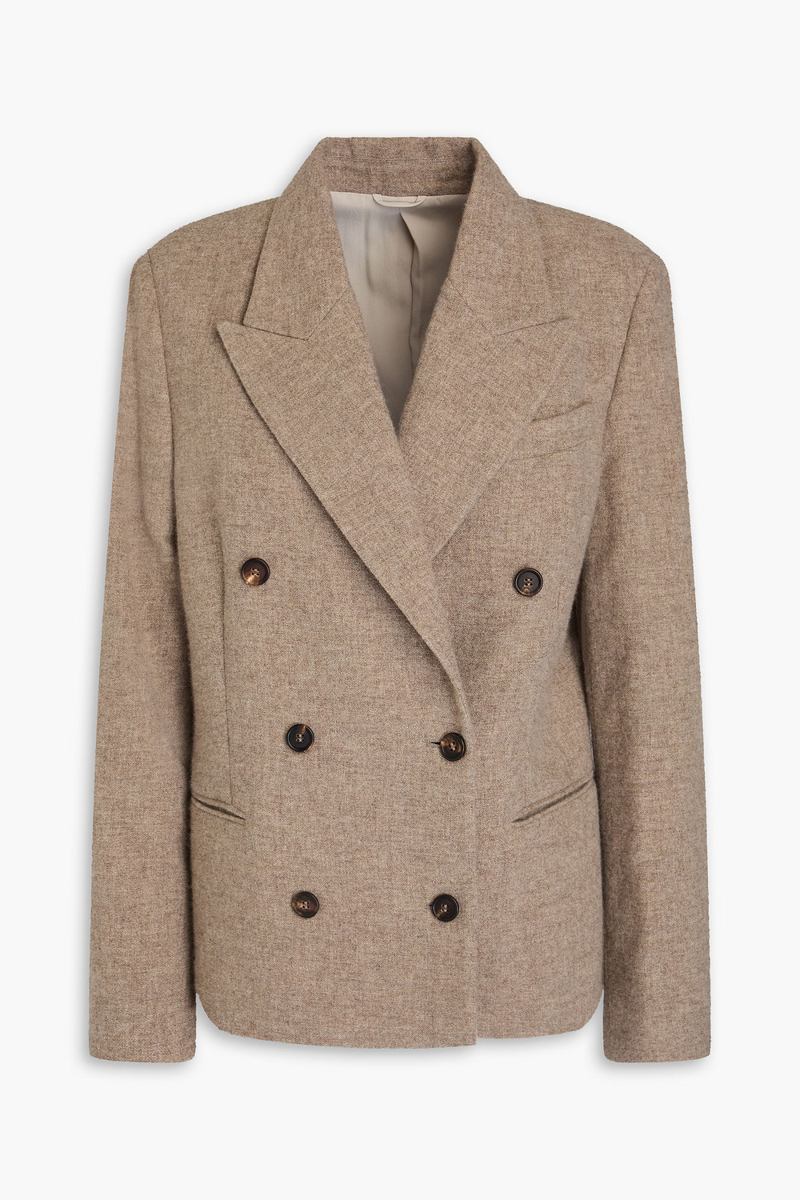 brunello cucinelli - double-breasted wool-flannel blazer - neutral - it 40