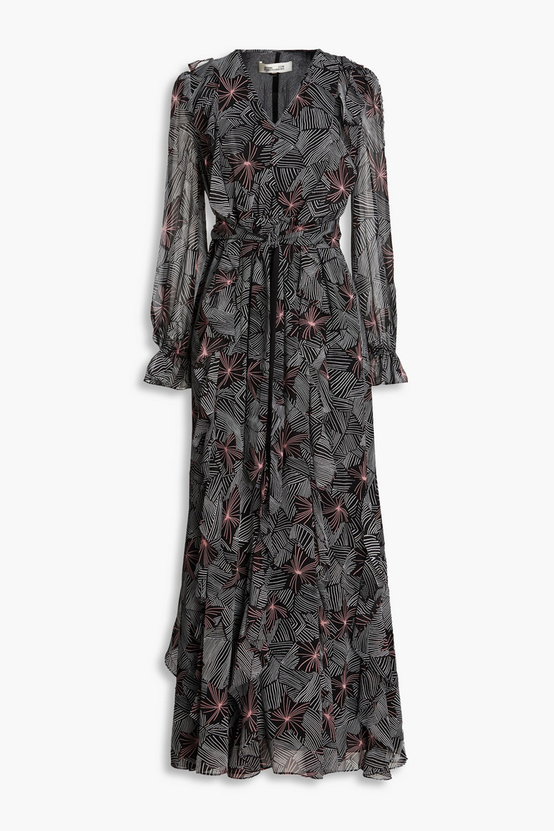 Diane von Furstenberg - Gilligan ruffled printed chiffon maxi dress - Black - M