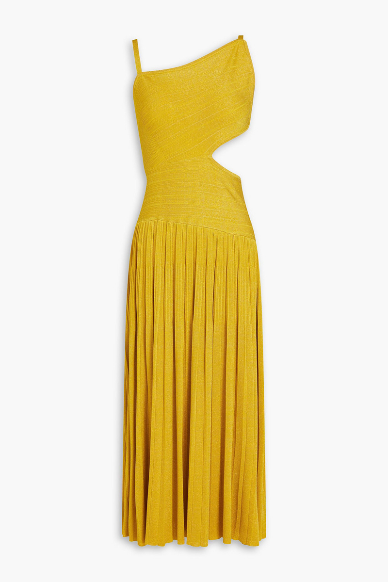 zimmermann - cutout metallic ribbed-knit midi dress - yellow - 1