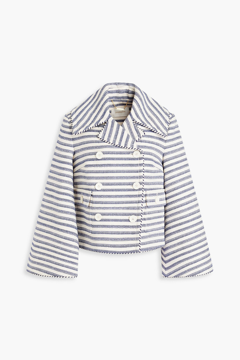 Zimmermann - Double-breasted striped cotton-blend tweed jacket - Blue - 00