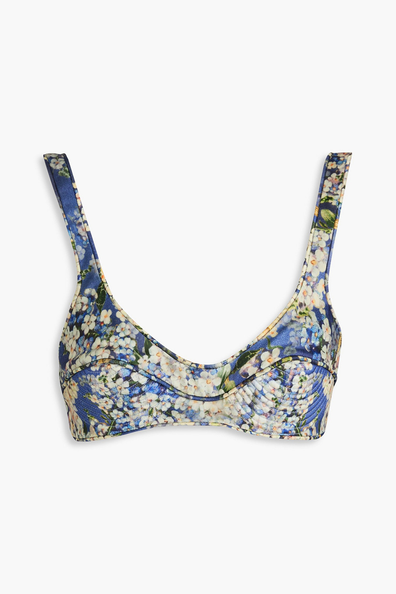 zimmermann - floral-print silk bra top - blue - 00