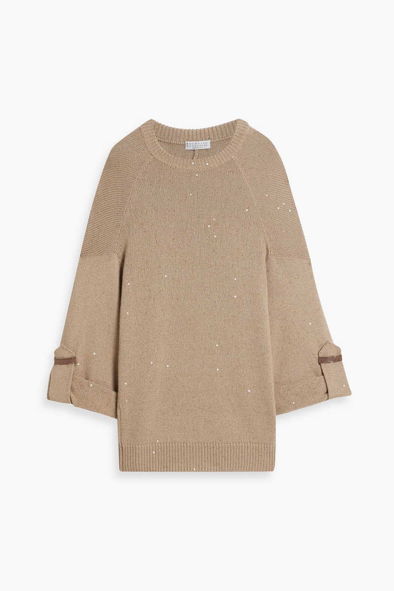 brunello cucinelli - embellished wool and cashmere-blend sweater - neutral - m