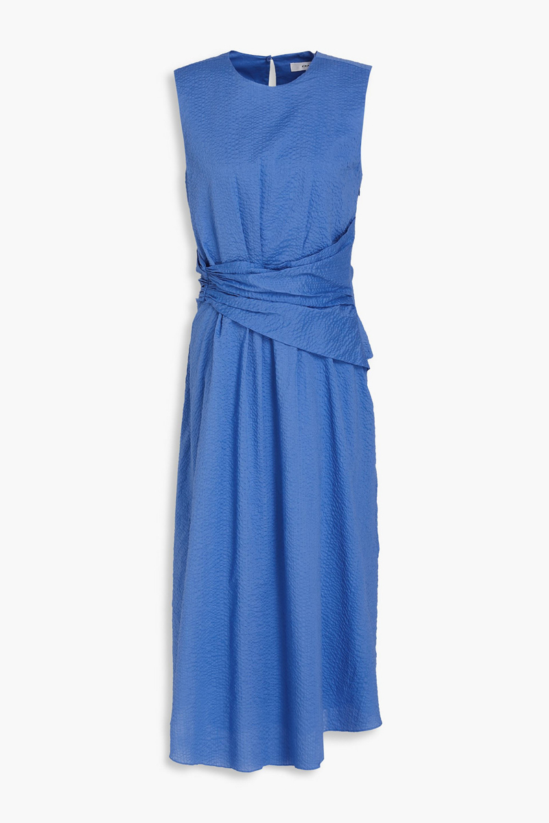 frame - draped textured-cotton midi dress - blue - xs