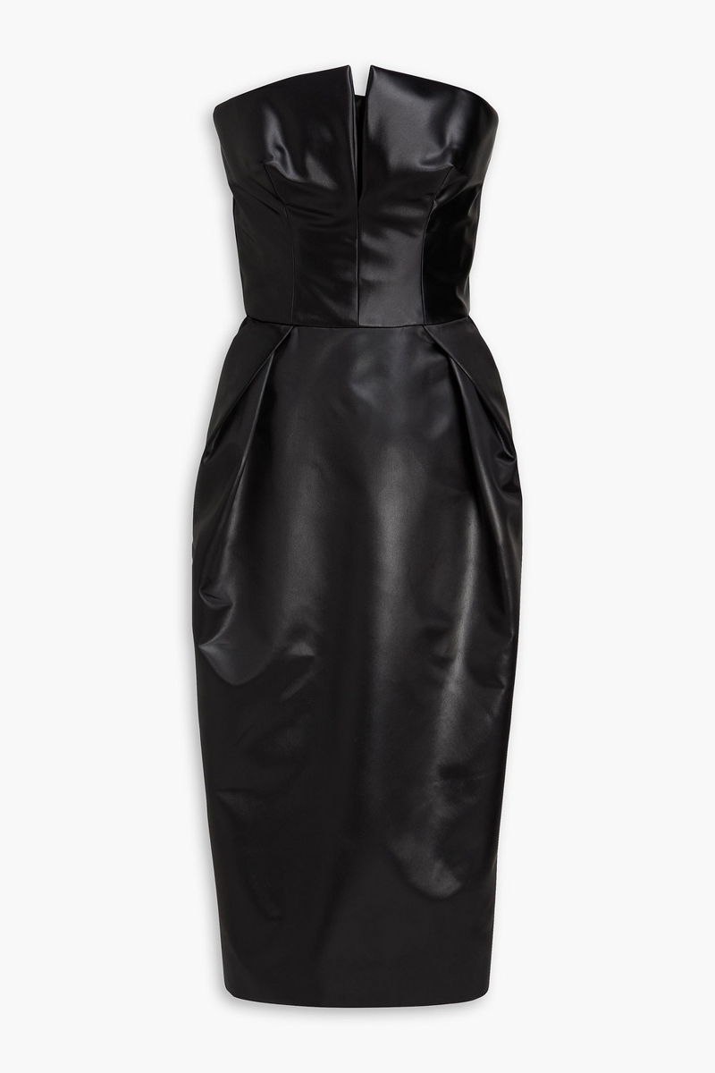 maison margiela - strapless pleated duchesse-satin midi dress - black - it 40