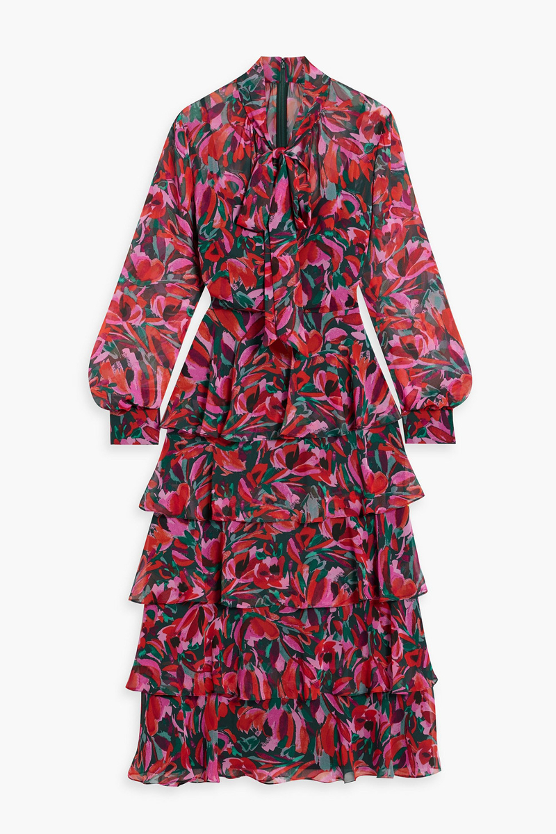 mikael aghal - tiered floral-print chiffon midi dress - multicolor - us 2