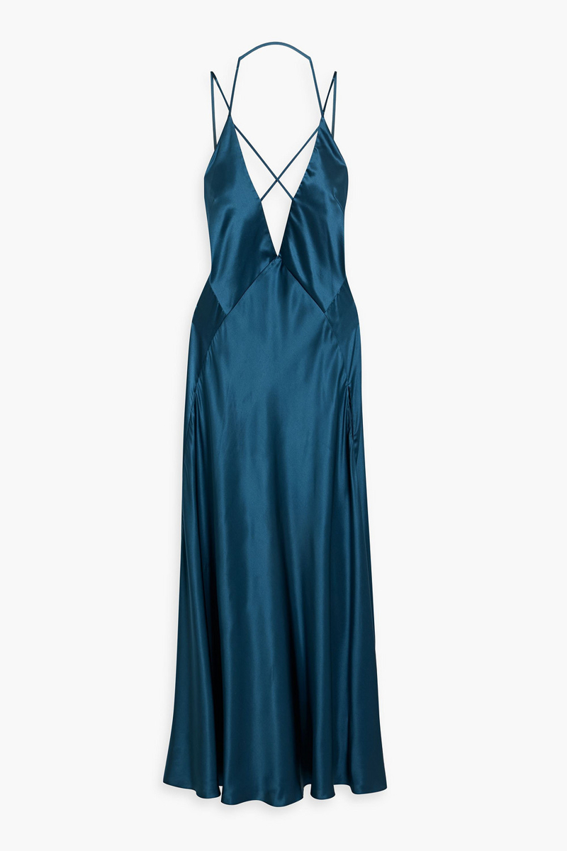 michelle mason - strap-detailed silk-satin maxi dress - blue - us 0
