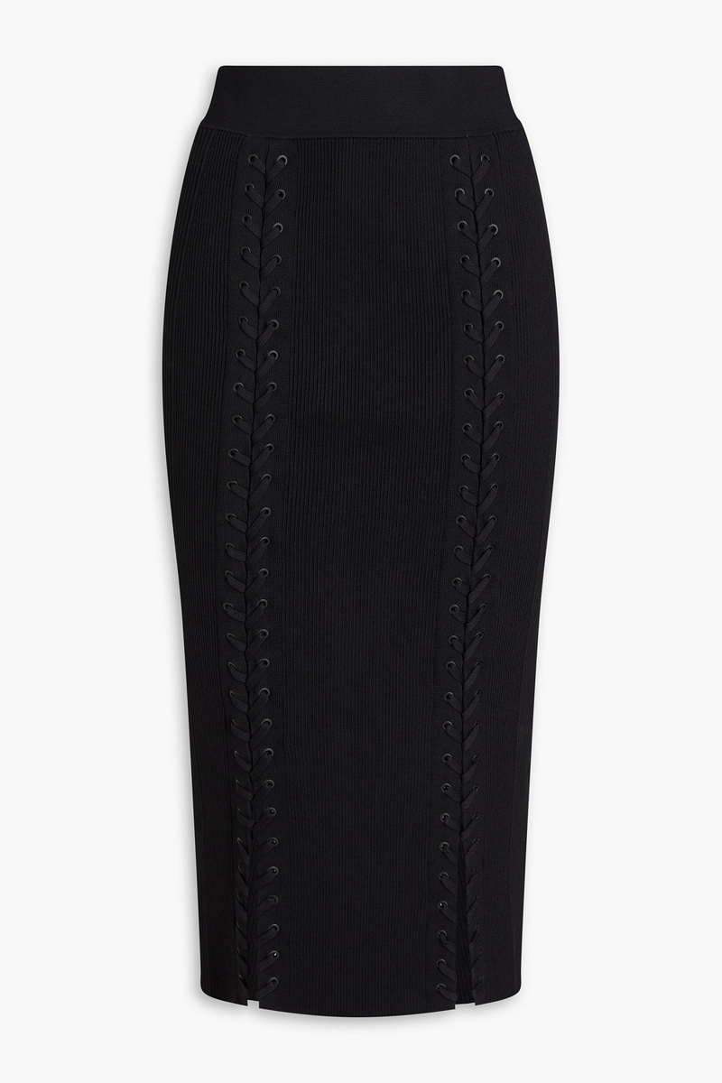 simkhai - helix lace-up ribbed-knit midi skirt - black - s