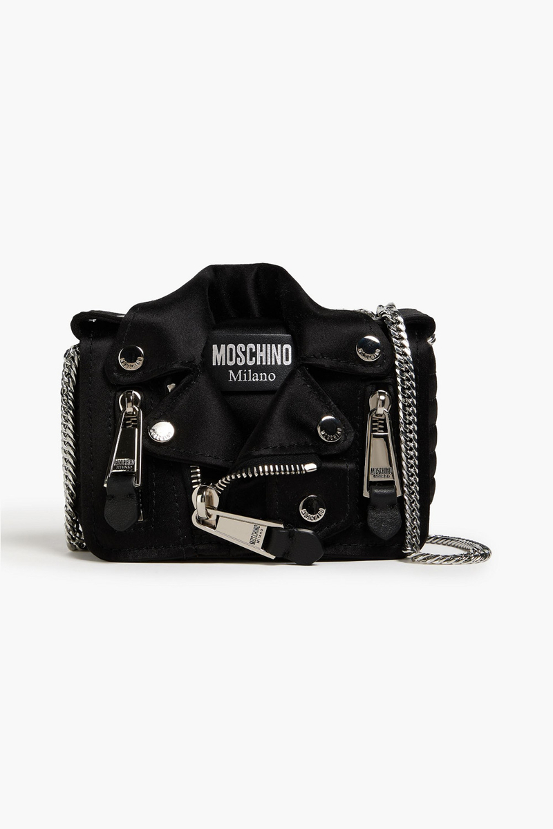 moschino - biker embellished satin shoulder bag - black - onesize