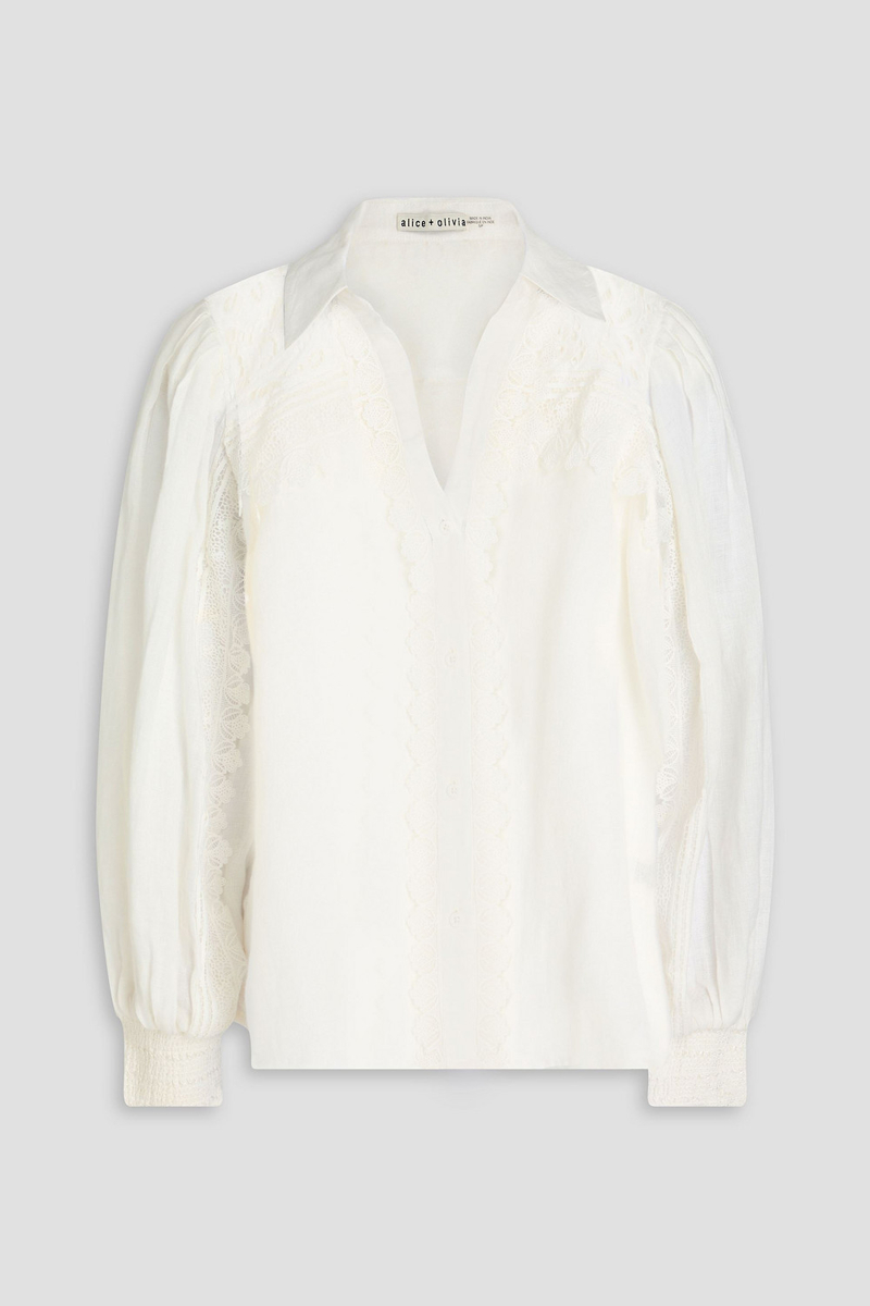 alice olivia - lace-trimmed linen shirt - white - xl