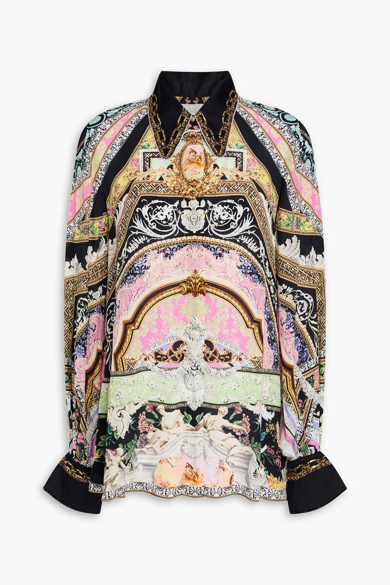 Camilla - Crystal-embellished printed silk crepe de chine blouse - Black - XS